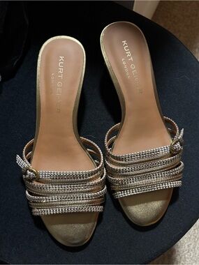 Kurt Geiger Metallic Gold Strap Slide Mules size 38